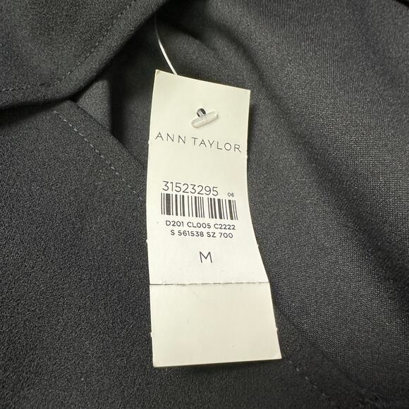 Ann Taylor Puff Sleeve Blouse Womens Sz Medium Black High Neck Keyhole Back NEW - Picture 7 of 7